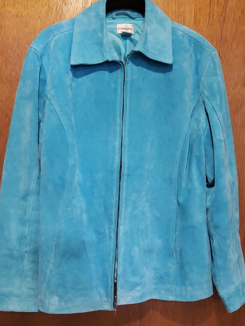 Chico's Turquoise Suede Zip-Front Jacket